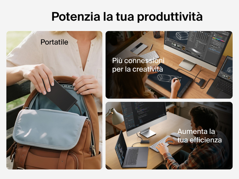 Belkin Connect 7-Port USB-C Hub with Dual USB-C Ports shown for portability, creative workflows, and efficient multitasking across devices.