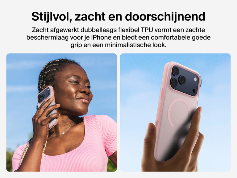 Belkin SheerForce Grip Series Case for iPhone 17 with slim translucent design and soft-touch finish for a comfortable grip.