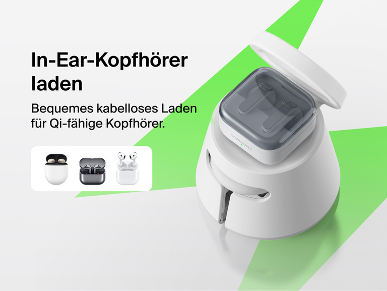 Die Belkin UltraCharge modulare Ladestation mit Qi2&nbsp;25W l&auml;dt Qi-f&auml;hige Earbuds kabellos auf. Das modulare Modell eignet sich als induktives Ladeger&auml;t f&uuml;r den Alltag.