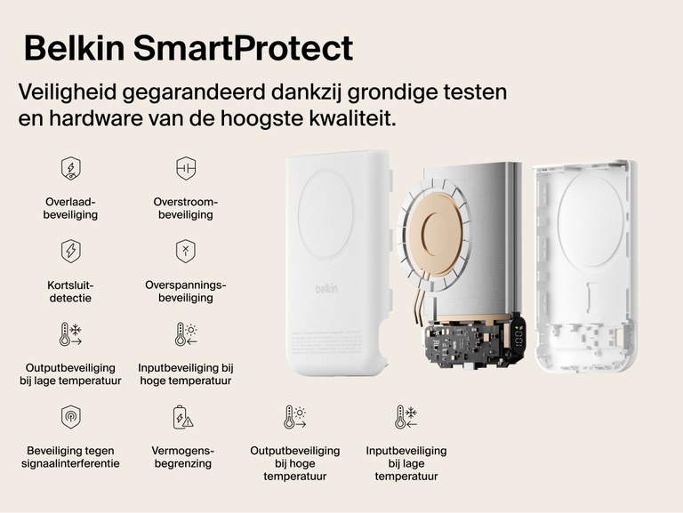 Belkin UltraCharge Pro Power Bank 10K with magnetic ring shown attached to a smartphone, highlighting a precharged battery and ready-to-use portable wireless charging straight out of the box.