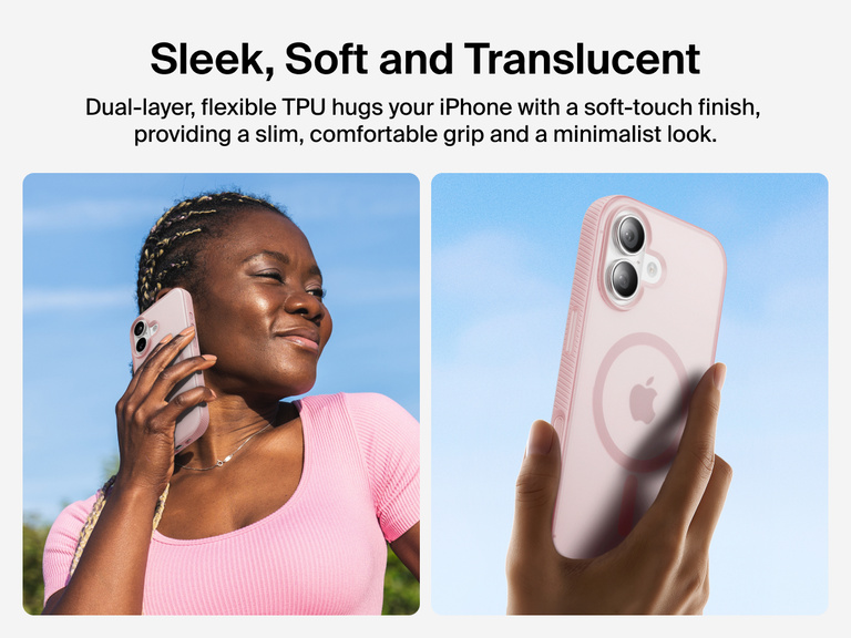 Belkin SheerForce Grip Series Case for iPhone 17 with slim translucent design and soft-touch finish for a comfortable grip.