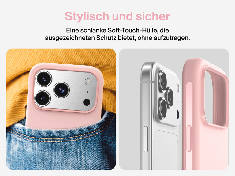 Belkin H&uuml;lle der SheerForce Protect Serie f&uuml;r iPhone 17 mit ber&uuml;hrungsempfindlicher Kamerataste und mehreren Schichten f&uuml;r magnetische Pr&auml;zision und robusten Schutz.