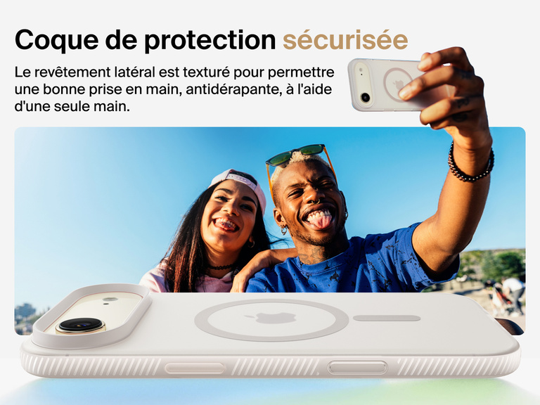 Belkin SheerForce Grip Series Case for iPhone 17 with military-grade drop protection and textured non-slip grip.