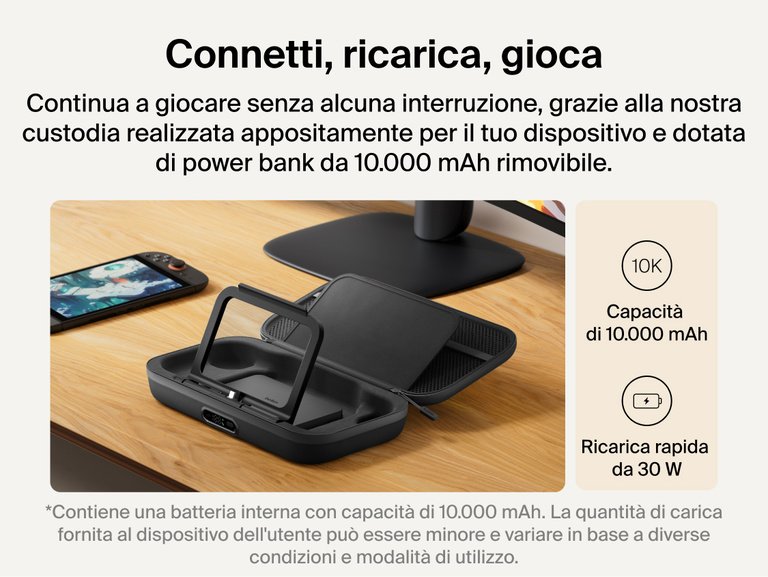 Belkin Gaming Charging Case Pro for Nintendo Switch 2 shown with detachable 10,000 mAh power bank, flip-up stand, and 30W fast charging for extended connected gameplay.