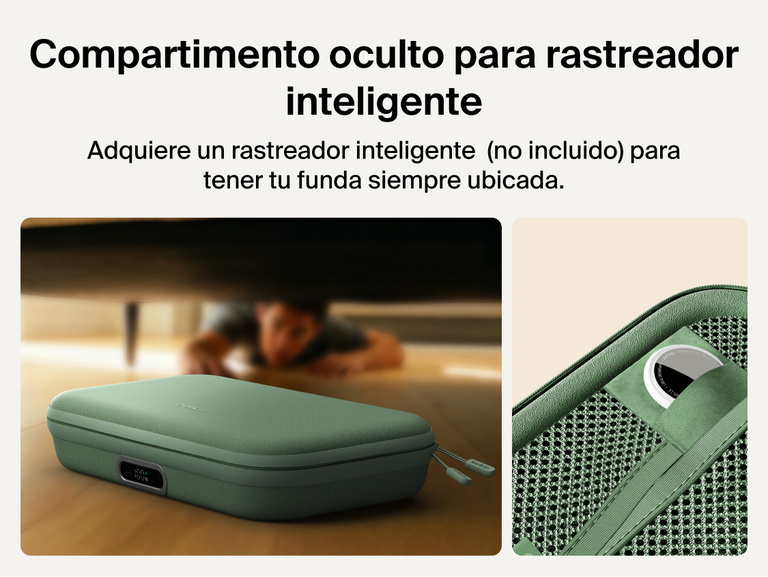 Belkin Gaming Charging Case Pro for Nintendo Switch 2 shown with hidden smart tracker compartment for adding a compatible tracker to help locate the case.