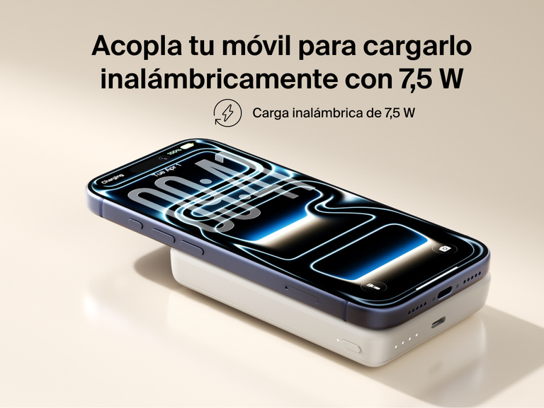Belkin BoostCharge Slim Magnetic Power Bank 10K magnetically attached to iPhone delivering 7.5W wireless charging in a slim portable design