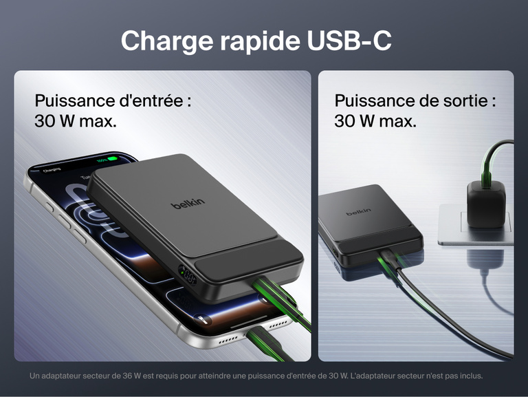 Belkin UltraCharge Slim Magnetic Power Bank 10K showcasing 10,000 mAh capacity, ultra-slim design, and compact size compared to standard portable chargers