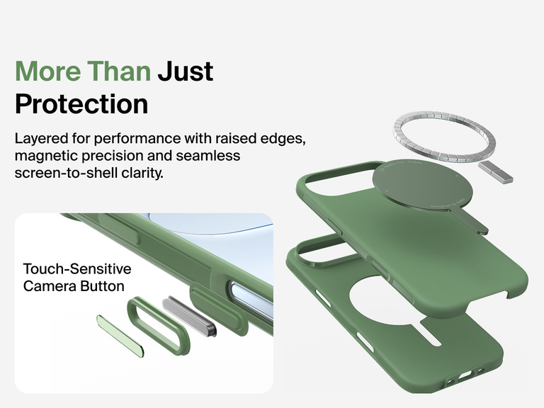 Belkin ScreenForce Protect Series Case for iPhone 17 with MagSafe and Qi2 compatibility for strong magnetic attachment to chargers and accessories.