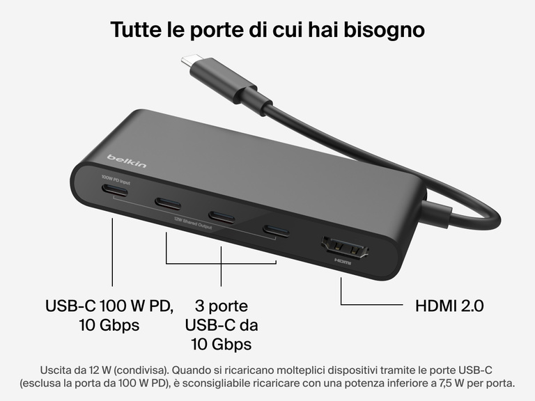 Belkin Connect 5-Port USB-C Hub with 4K HDMI includes 100W PD input, three USB-C 10Gbps ports, and HDMI 2.0 output.