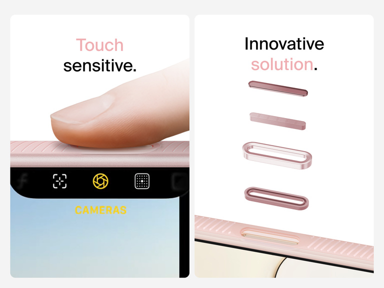 Belkin SheerForce Grip Series Case for iPhone 17 with MagSafe ring, raised edges, and floating tinted buttons for precision protection.