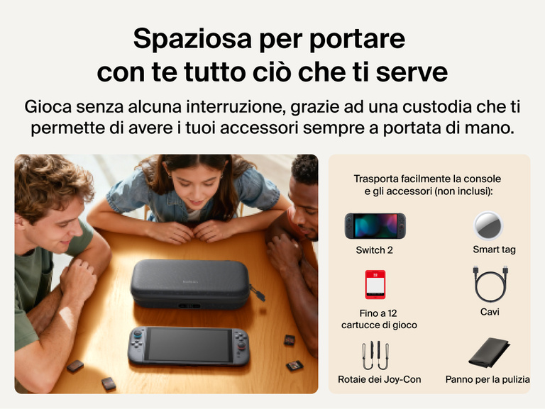 Belkin Gaming Charging Case Pro for Nintendo Switch 2 shown storing the console, game cards, cables, and accessories for organized, game-ready portability.