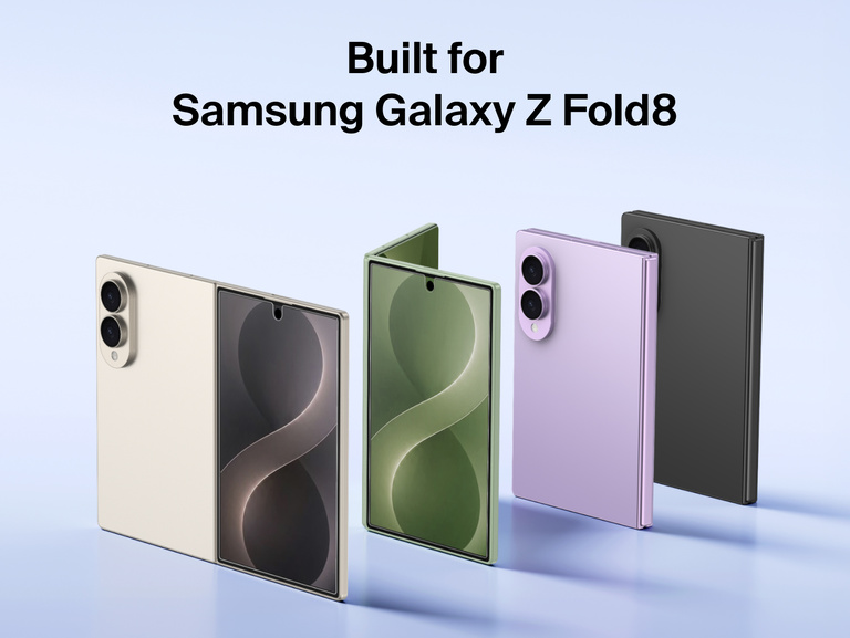 Belkin Titan SmartShield Anti-Reflective Screen Protector for Samsung Galaxy Z 8 shown with multiple device color options.