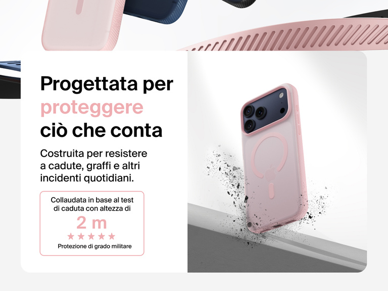 Belkin SheerForce Grip Series Case for iPhone 17 shown with textured grip and impact protection against drops.