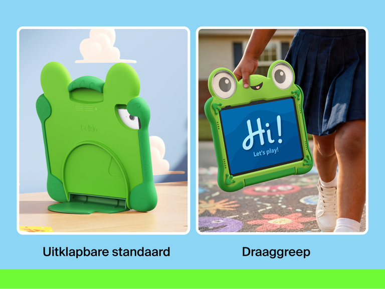 Disney Toy Story 5 Lilypad Case for iPad 10th and 11th Gen highlighting built-in kickstand for hands-free viewing and integrated handle for easy carrying