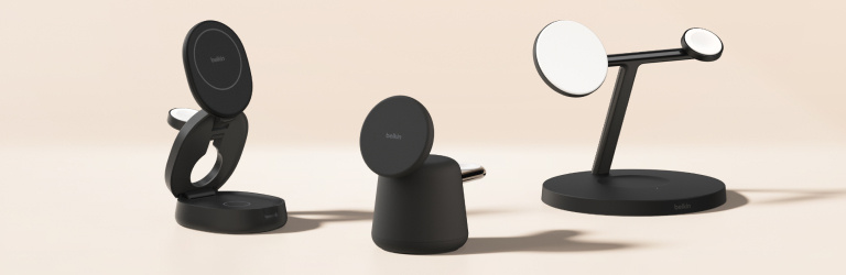 Belkin Build Your Own Bundle promotion featuring magnetic wireless charging stands and pads for customizable iPhone and Apple Watch charging solutions.