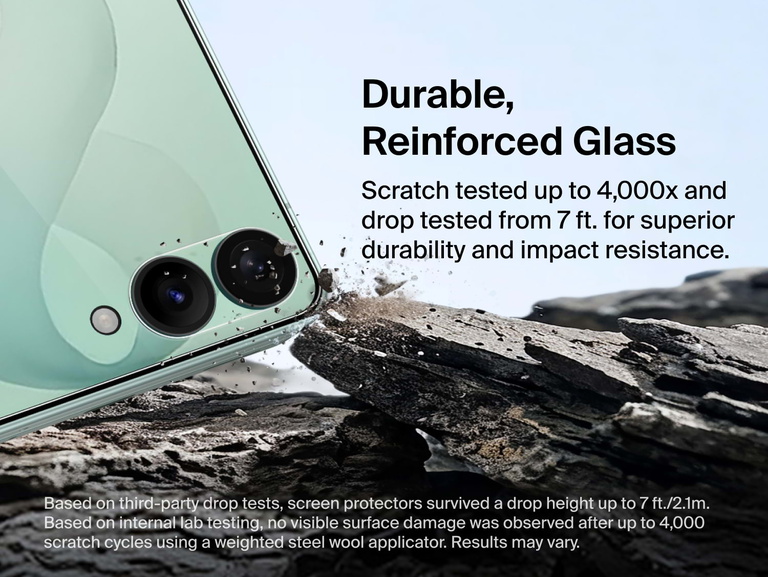Belkin Titan SmartShield Anti-Reflective Screen Protector for Samsung Galaxy Z 8 with reinforced glass tested up to 4,000 scratch cycles and 7 ft. drop protection.