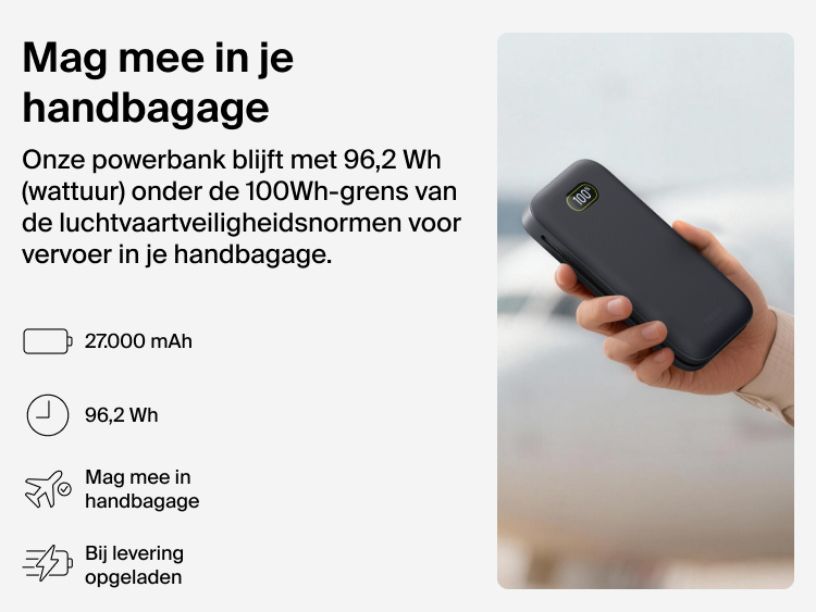 UltraCharge Pro Laptop Power Bank 27K with 27,000 mAh capacity and 96.2Wh rating, TSA carry-on compliant and designed for travel-ready portable charging