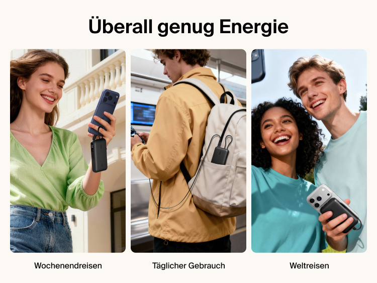 Belkin UltraCharge 10K power bank with integrated USB-C cable and digital display used for portable charging during travel, commuting, and everyday carry