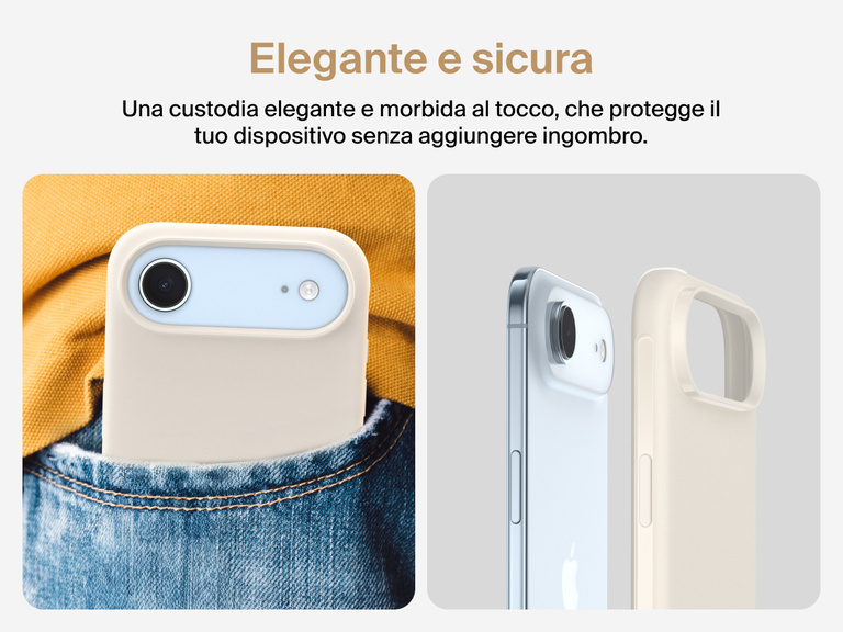 Immagine della custodia Belkin SheerForce Protect Series per iPhone 17 con pulsante touch per la fotocamera e design a strati per garantire un aggancio magnetico ottimale e una protezione durevole.