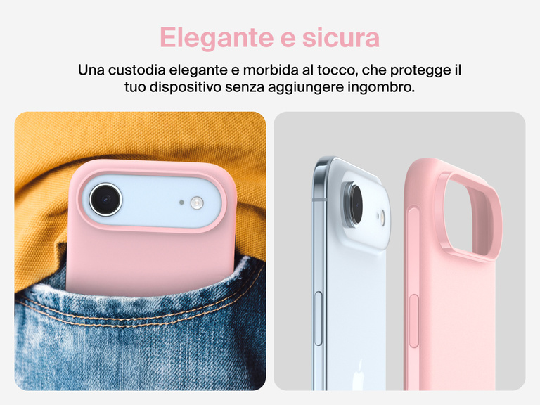 Immagine della custodia Belkin SheerForce Protect Series per iPhone 17 con pulsante touch per la fotocamera e design a strati per garantire un aggancio magnetico ottimale e una protezione durevole.
