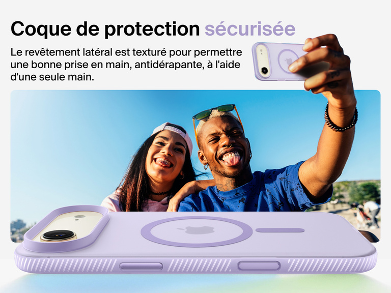 Belkin SheerForce Grip Series Case for iPhone 17 with military-grade drop protection and textured non-slip grip.