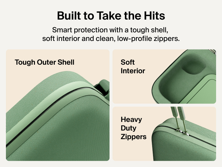 Belkin Gaming Charging Case Pro for Nintendo Switch 2 shown with tough outer shell, soft protective interior, and heavy-duty low-profile zippers for durable travel protection.