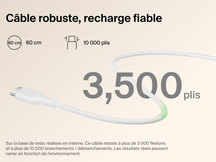 Belkin BoostCharge Slim Magnetic Power Bank 5K with Qi2 includes a durable USB-C to USB-C cable designed for long-lasting, reliable charging performance.