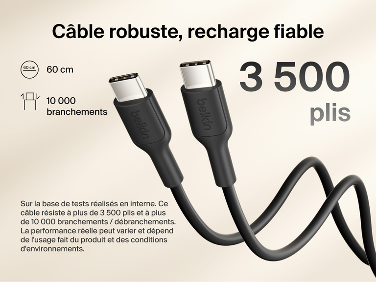 Slim Magnetic Power Bank 10K with Qi2 USB-C cable close-up showing durable connectors and bend resistance details