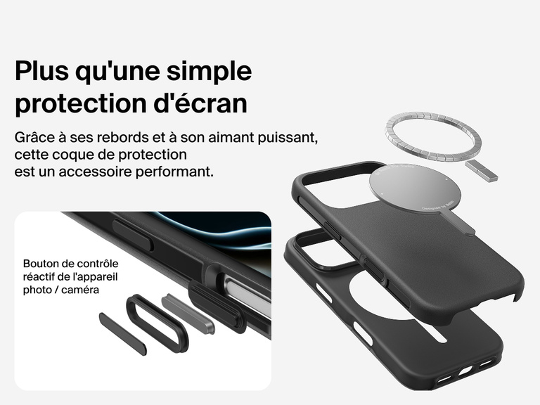 Coque de protection Belkin ScreenForce Protect Series pour iPhone 17 compatible MagSafe et Qi2 pour une fixation magn&eacute;tique s&eacute;curis&eacute;e sur les chargeurs et accessoires.