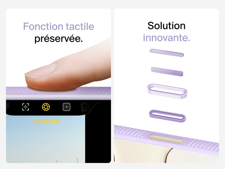 Belkin SheerForce Grip Series Case for iPhone 17 with MagSafe ring, raised edges, and floating tinted buttons for precision protection.