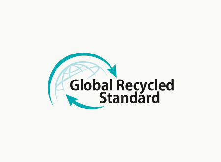 Global Recycled Standard logo featuring circular arrows around a globe, indicating certified recycled materials.