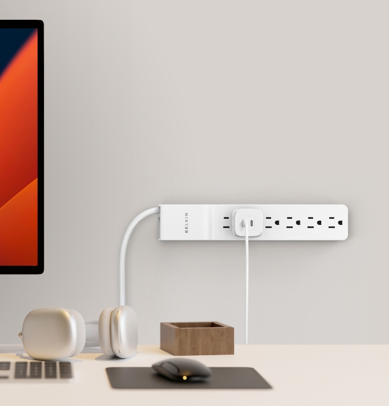 Belkin Surge Protector Power Strip with 6 AC Outlets, 6ft/1.8M Long Heavy-Duty Extension Cord, & 360-Degree Rotating AC Plug for Conference Rooms, Computer Desktops, & More - 1080 Joules of Protection 