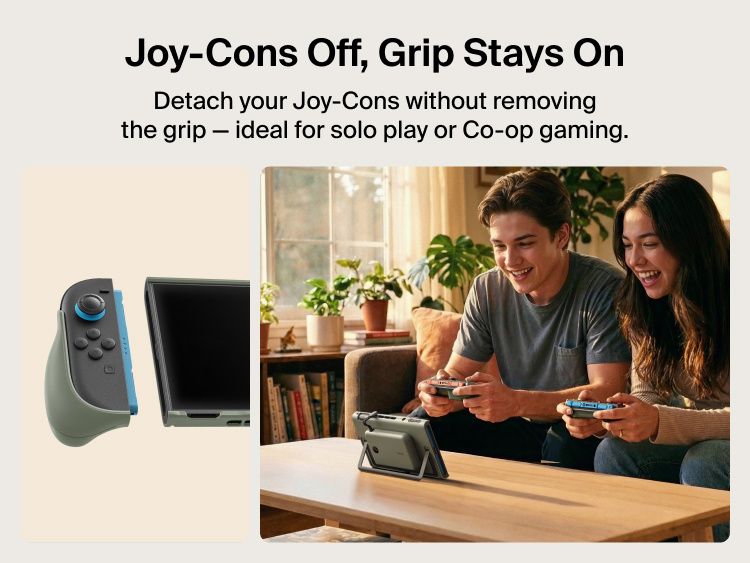 Belkin Gaming Charging Grip for Nintendo Switch 2 allows Joy-Con controllers to detach independently for solo or multiplayer gaming.