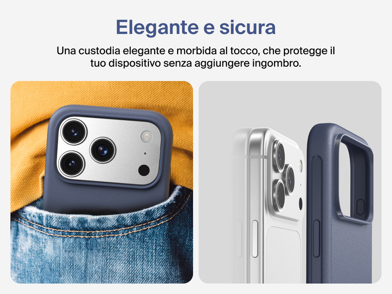 Immagine della custodia Belkin SheerForce Protect Series per iPhone 17 con pulsante touch per la fotocamera e design a strati per garantire un aggancio magnetico ottimale e una protezione durevole.