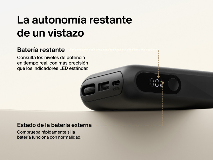 Belkin UltraCharge 10K power bank with integrated USB-C cable and digital display showing real-time battery percentage and charging status