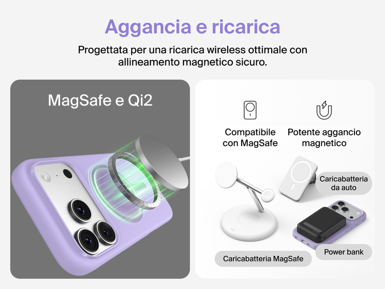 Custodia Belkin SheerForce Protect Series per iPhone 17 con bordi rialzati per la protezione dello schermo e della fotocamera, e design appositamente pensato per garantire una ricarica wireless magnetica ottimale.
