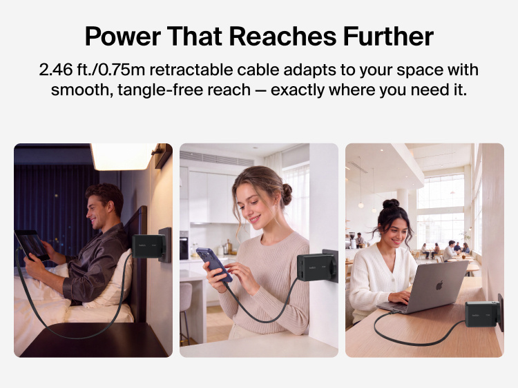 BoostCharge Pro 3-Port GaN Wall Charger 100W powering a laptop at a desk, demonstrating single-port use for fast, efficient 100W charging across USB-C and USB-A ports.