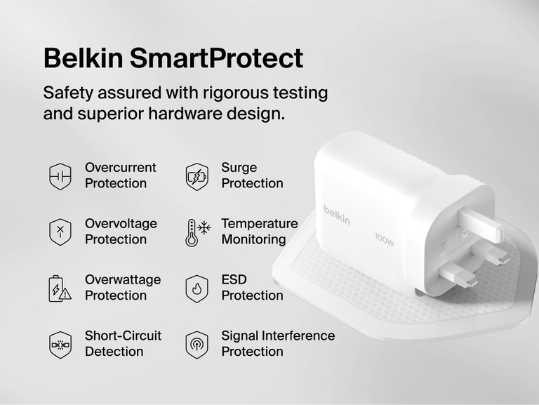 Belkin UltraCharge 45W retractable GaN wall charger with 0.7m USB-C cable powering devices in home and travel settings with flexible, tangle-free reach