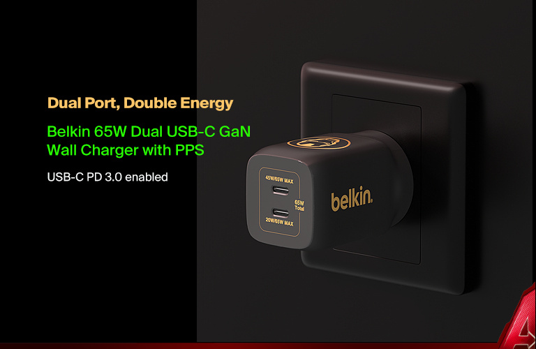 BoostCharge Pro Dual USB-C GaN Wall Charger with PPS 65W (Marvel Collection) | Belkin