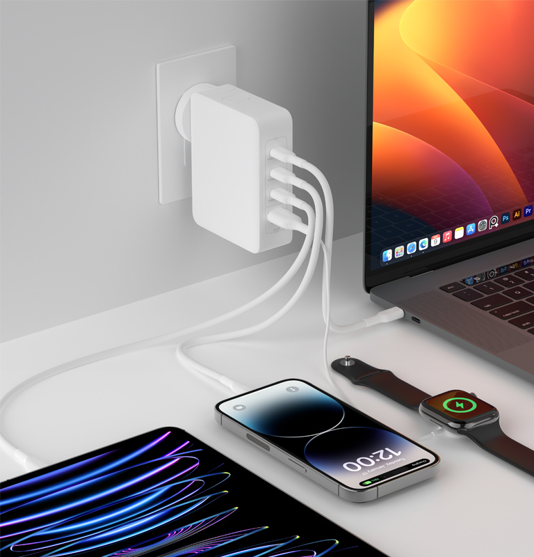 Don't miss a beat with Belkin 140W 4-Port GaN Wall Charger.