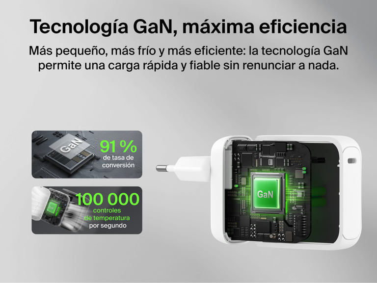 El cargador de pared GaN de 45 W Belkin UltraCharge incluye un cable retr&aacute;ctil USB-C integrado de 0,7 m y un puerto USB-C. Ofrece carga r&aacute;pida en un dise&ntilde;o compacto e ideal para viajes con su protecci&oacute;n contra sobrecalentamiento.