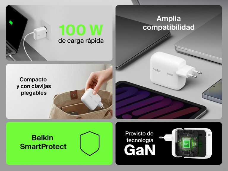 El cargador de pared GaN de 45 W Belkin UltraCharge incluye un cable retr&aacute;ctil USB-C integrado de 0,7 m y un puerto USB-C. Ofrece carga r&aacute;pida en un dise&ntilde;o compacto e ideal para viajes con su protecci&oacute;n contra sobrecalentamiento.