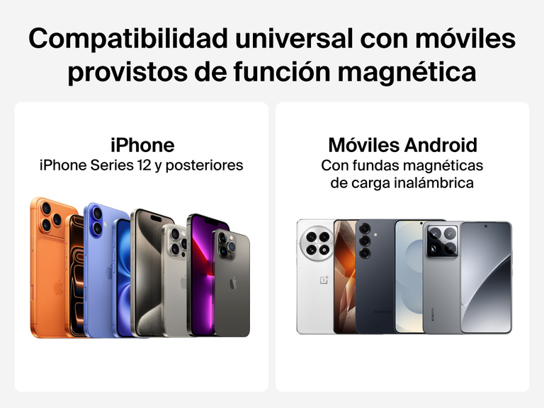 Belkin BoostCharge Magnetic Wireless Charging EV Mount shown with universal magnetic compatibility for iPhone Series 12 and later and Android phones using magnetic wireless charging cases.