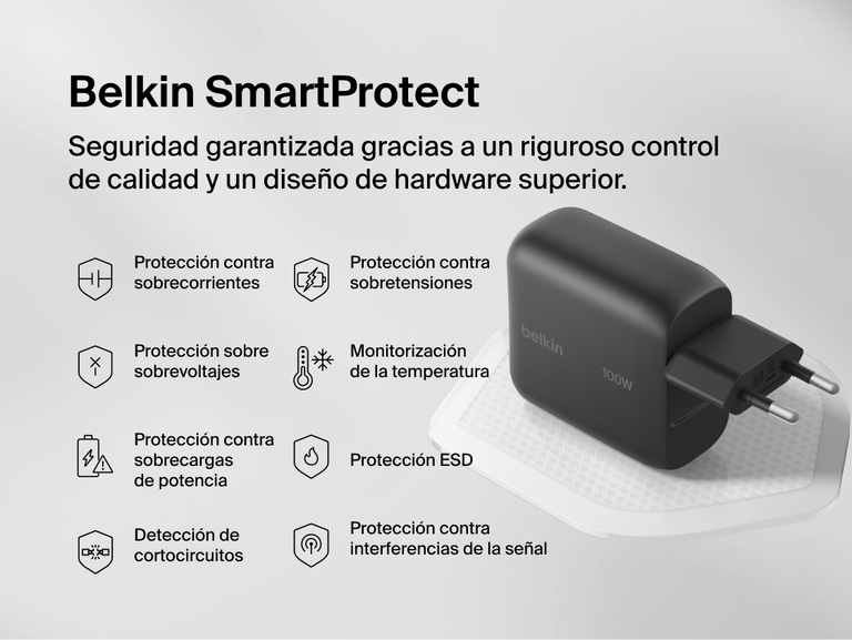 El cargador de pared GaN de 45 W con cable USB-C retr&aacute;ctil de 0,7 m Belkin UltraCharge cargando dispositivos en casa o de viaje y proporcionando un alcance a la medida y sin l&iacute;os de cables.