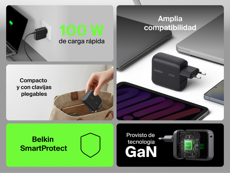 El cargador de pared GaN de 45 W Belkin UltraCharge incluye un cable retr&aacute;ctil USB-C integrado de 0,7 m y un puerto USB-C. Ofrece carga r&aacute;pida en un dise&ntilde;o compacto e ideal para viajes con su protecci&oacute;n contra sobrecalentamiento.