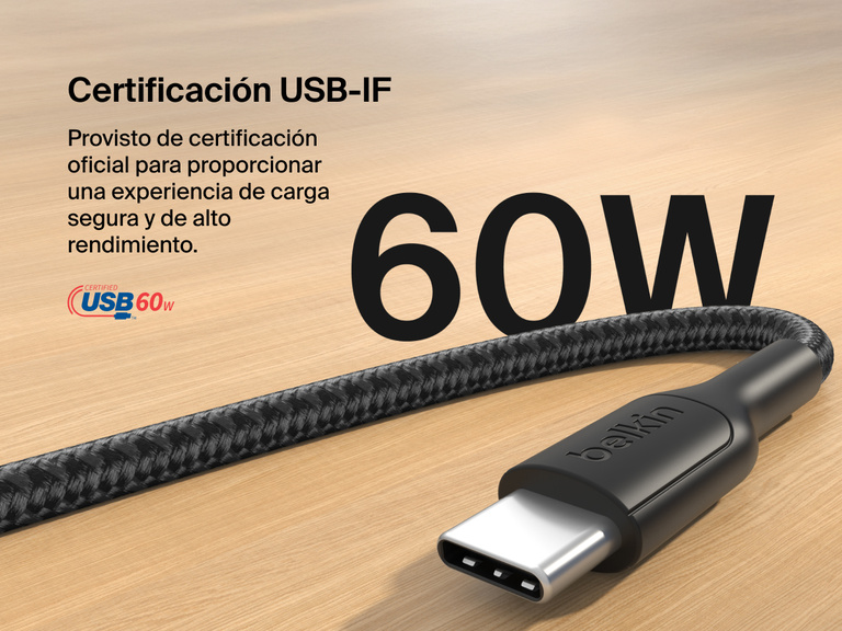 Este cable USB-C a USB-C (60 W) de Belkin Gaming cuenta con certificación USB-IF para suministrar una carga segura y de alto rendimiento a un Nintendo Switch y otros dispositivos con USB-C.