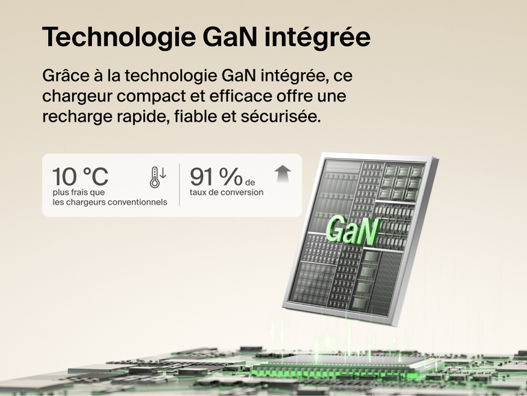 Image du chargeur secteur GaN Belkin Ultracharge avec c&acirc;ble r&eacute;tractable (45&nbsp;W) branch&eacute; en toute s&eacute;curit&eacute; sur une prise &eacute;lectrique secteur pour une recharge fiable, rapide et performante.