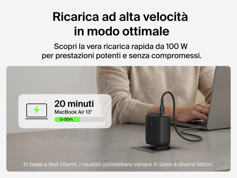 Il caricabatteria da parete GaN con cavo retrattile da 45 W Belkin UltraCharge include un cavo USB-C da 0,7 m integrato, una singola porta USB-C, la ricarica rapida, un design compatto ideale per i viaggi e la protezione contro il surriscaldamento