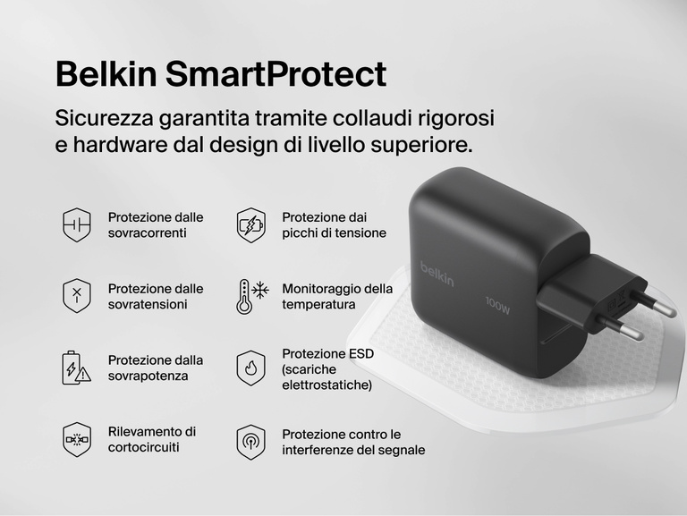 Il caricabatteria da parete GaN con cavo retrattile da 45 W Belkin UltraCharge integra un cavo USB-C da 0,7 m per ricaricare i dispositivi a casa o durante gli spostamenti in modo pratico e senza grovigli di cavi