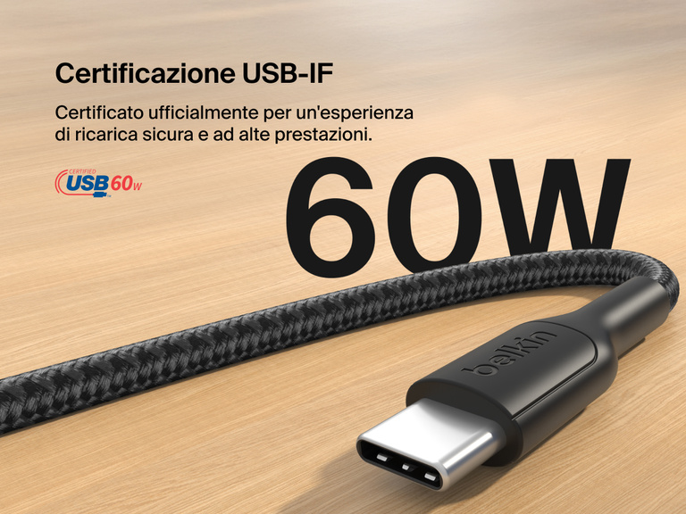 Il cavo da USB-C a USB-C da 60 W Belkin Gaming è corredato di una certificazione USB-IF per offrire una ricarica sicura e ad alta prestazioni per Nintendo Switch 2 e altri dispositivi USB-C.